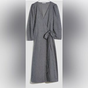 Madewell Textured Dot Wrap Midi Dress, NWT, Deep Navy, Size Medium